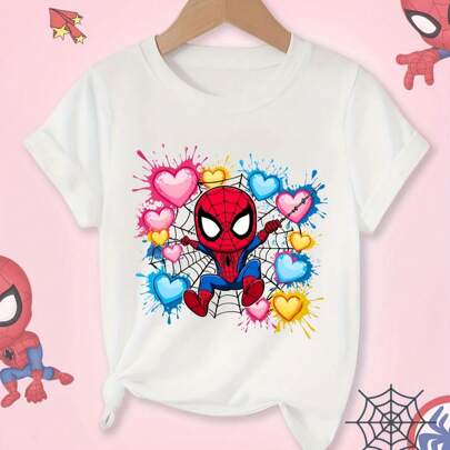 T-shirt da ragazza aderente, con stampe di Spiderman, cuori, ragnatele, in puro cotone, stile sportivo, morbida e traspirante, nuovi arrivi unisex per