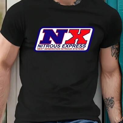 T-shirt Nitrous Express NX Next Gen Nitrous Systems, maglietta girocollo da uomo, 220 g/m², per l'estate, in puro cotone, maniche corte (1 pezzo)