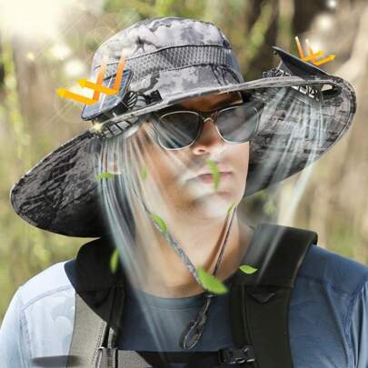 Cappello da sole con ventilatore solare, cappello da pescatore a tesa larga con ventilatore per attività all'aperto come pesca, escursionismo, agricol