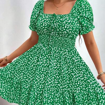 Vestito casual lasco con stampa floreale ditsy taglia grande