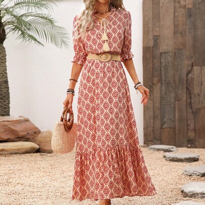 Abito lungo e ampio casual per donna, abbigliamento occidentale per donna, abbigliamento hippy per donna, abbigliamento hawaiano per donna, outfit per