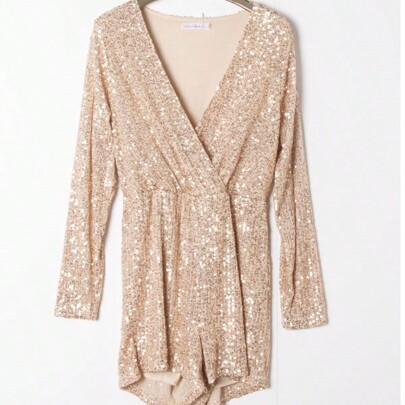 Tuta elegante di moda da donna, body sexy, tutina con paillettes, tuta da donna, tutina con maniche lunghe, regalo di Natale e Capodanno