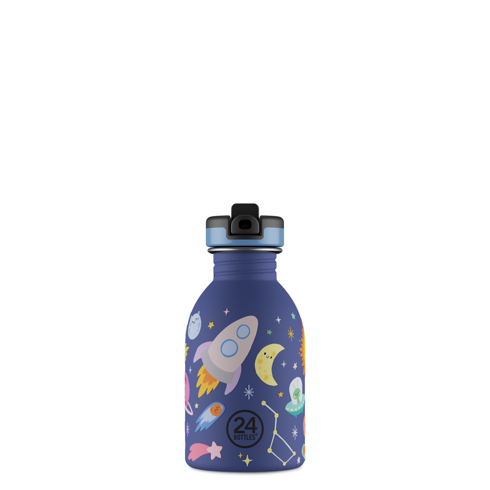 Boraccia per bambini con beccuccio, senza BPA 250 ml,  Blu,  Personalizzabile, Kids Bottle   Space Friends  - 24Bottles