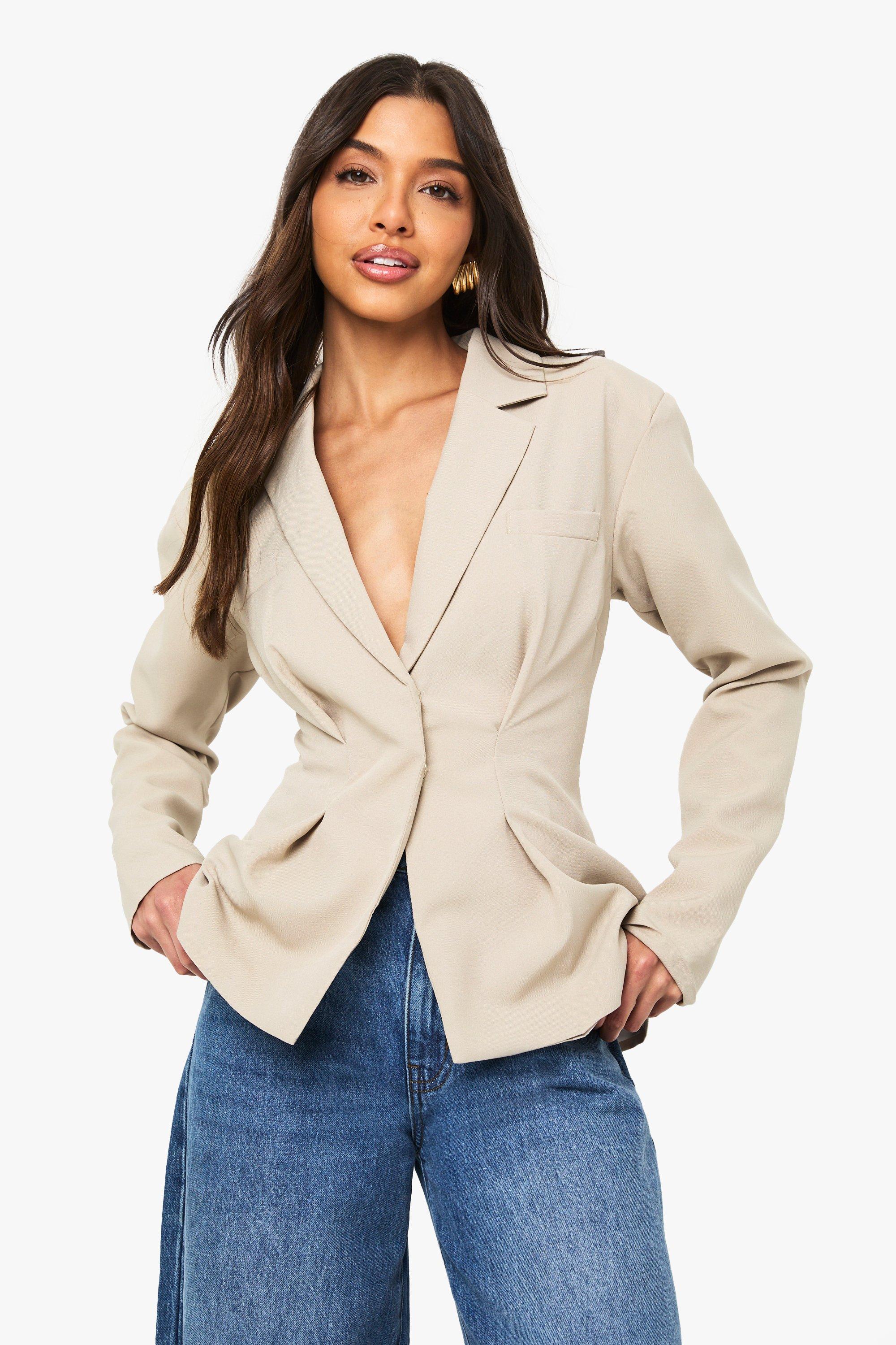 Cinched Wrap Over Blazer, Beige