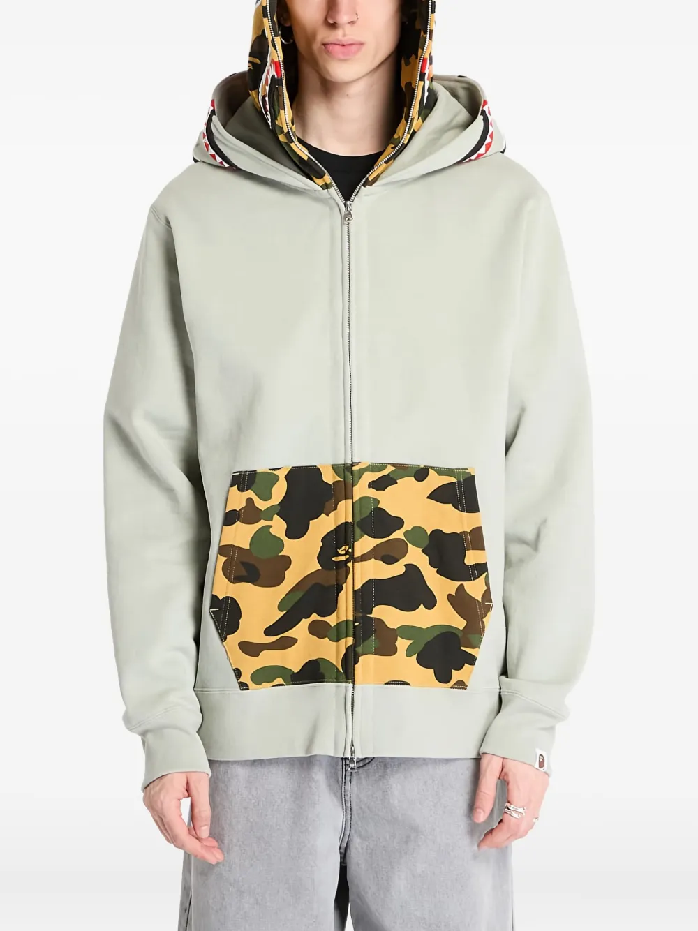 A BATHING APE® camo-panel shark-print hoodie - Verde