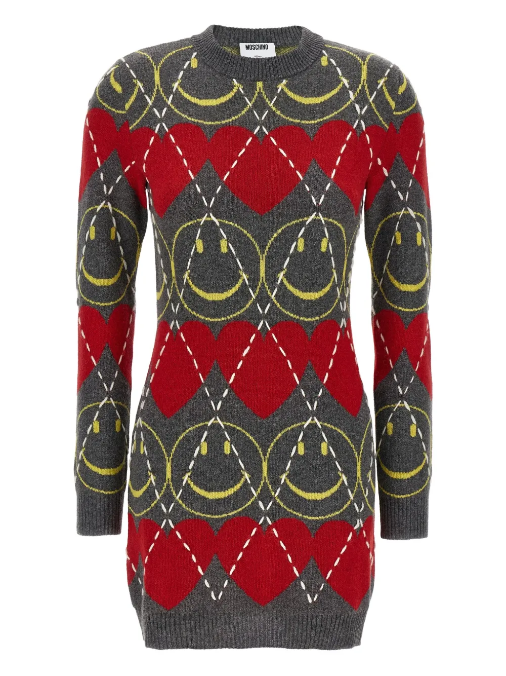 Moschino Smiley® argyle-pattern dress - Grigio