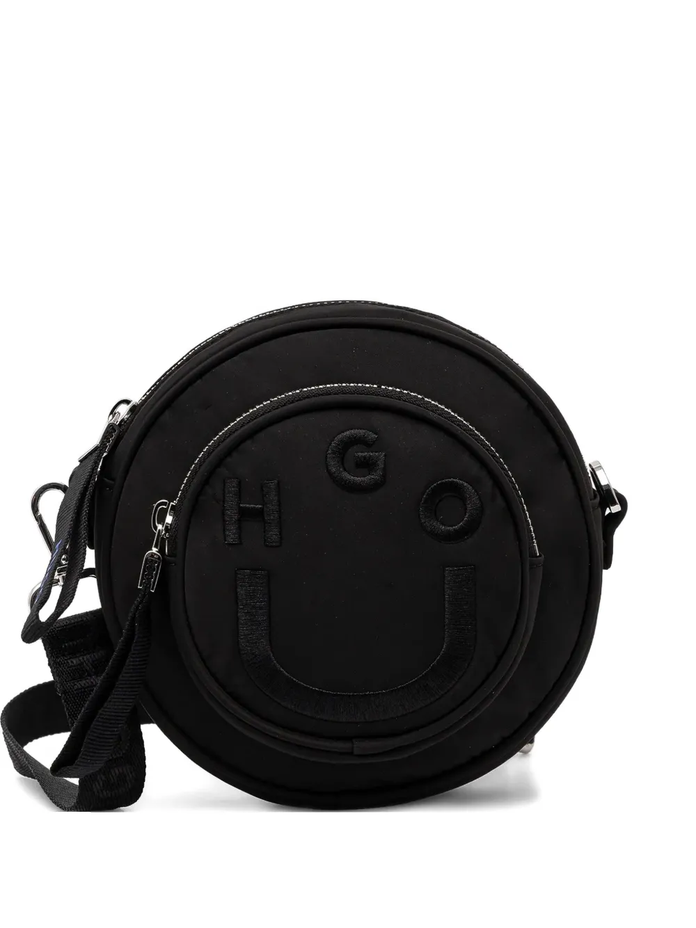 HUGO Happy Hugo logo-embroidered circle mini bag - Nero