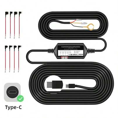 Kit di cablaggio AZDOME Acc con porta di tipo C, cavo da 12 piedi, 4 tipi di fusibile LP Mini/Mini/ATO/Micro2, ingresso 12 V-24 V a 5 V/2,5 A di alime