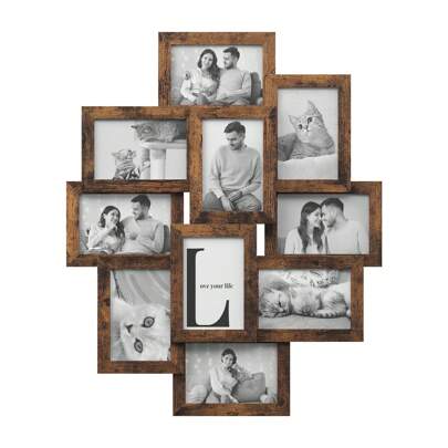 Collage di Cornici per Foto, 10 Cornici per Foto 10 x 15 cm, Cornici Portafoto da Parete, Cornici Multiple, Decorazioni Murali, Marrone Vintage