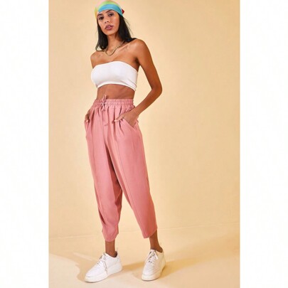 Pantaloni larghi Rose Dried con vita elastica