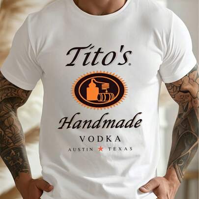 T-shirt Tito's Handmade Vodka Texas, t-shirt da uomo a scollo tondo, 220 g/m², per l'estate, in puro cotone, maniche corte (1 pezzo)
