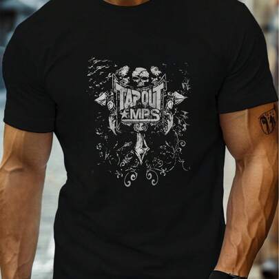 Maglietta nera da uomo con disegno "Tapout MPS". T-shirt casual da uomo in puro cotone a maniche corte con scollo rotondo, 220 g/m² (1 pezzo)