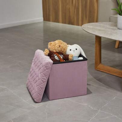 Bonlife Velours Petit Meuble de Rangement Jouet Enfant,Tabouret avec Espace de Rangement Repose Pied Bureau,Tabouret Pliant Pouf Cube 32x32x32cm,Gris