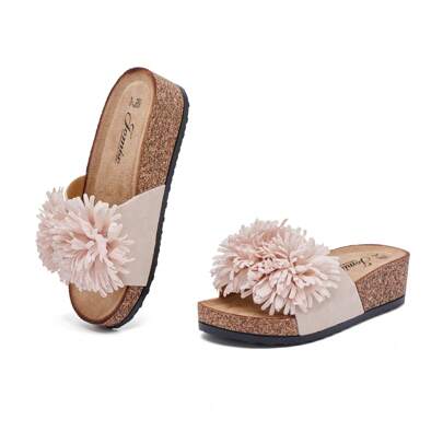 JOMIX Ciabatte da donna con fondo spesso e sandali con zeppa e fiocco, suola in sughero, sandali aperti, pantofole slip-in