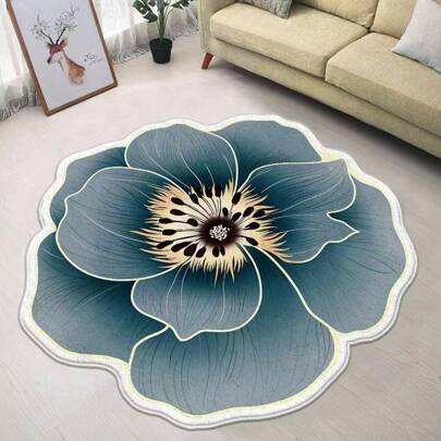 Tappeto floreale di forma speciale, Bauhinia, loto blu, zerbino, tappetino antiscivolo assorbente, soggiorno, camera da letto, guardaroba, zerbino