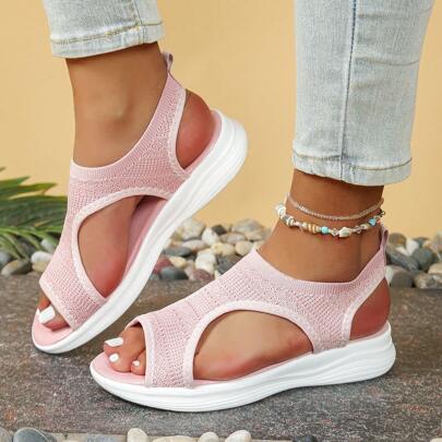 Sandali sportivi da donna con punta tonda, cuciture a contrasto blu, comodi e con apertura, stile slip-on, taglie comode extra large