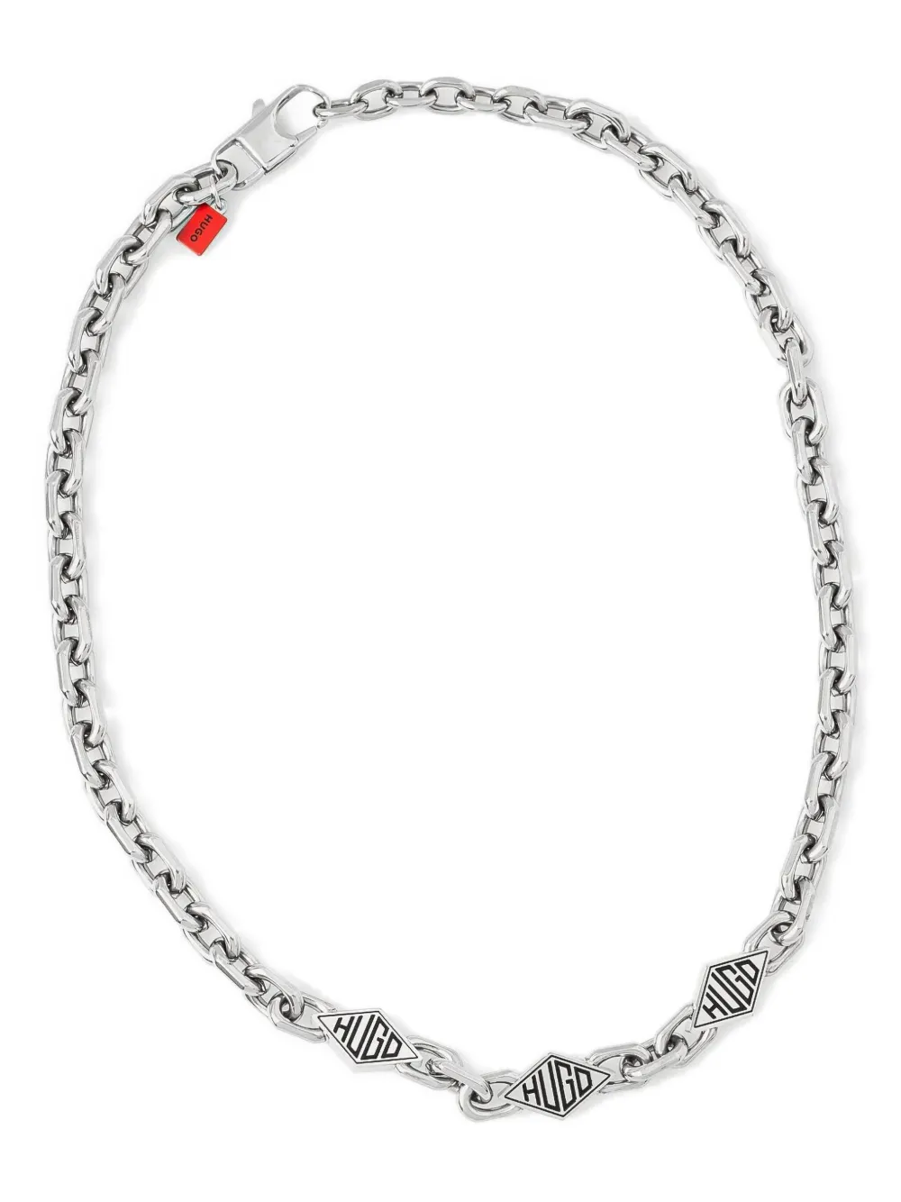 HUGO chain-link logo-plaque necklace - Argento