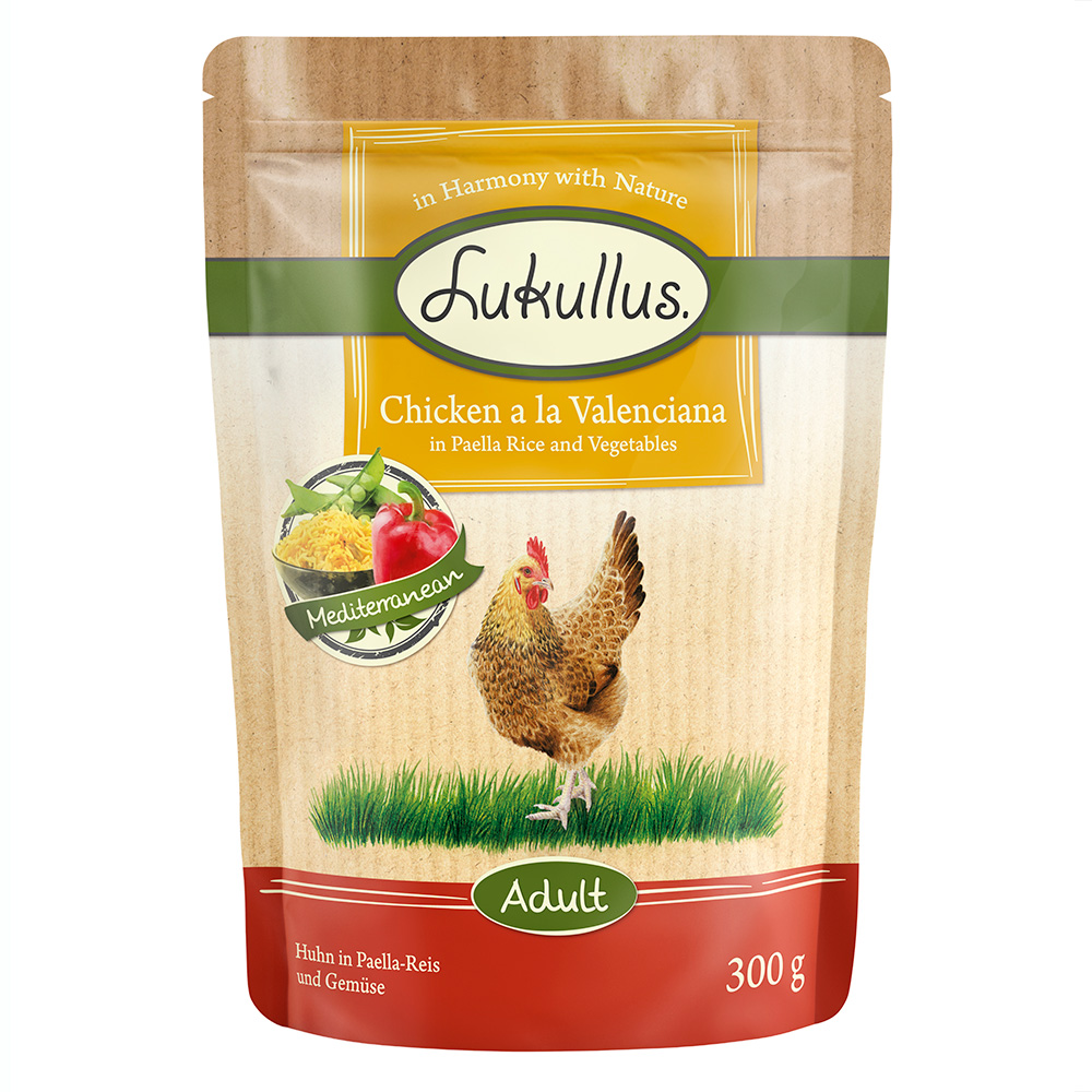6x300g kana & paellariisi ja kasvikset Lukullus koiranruoka