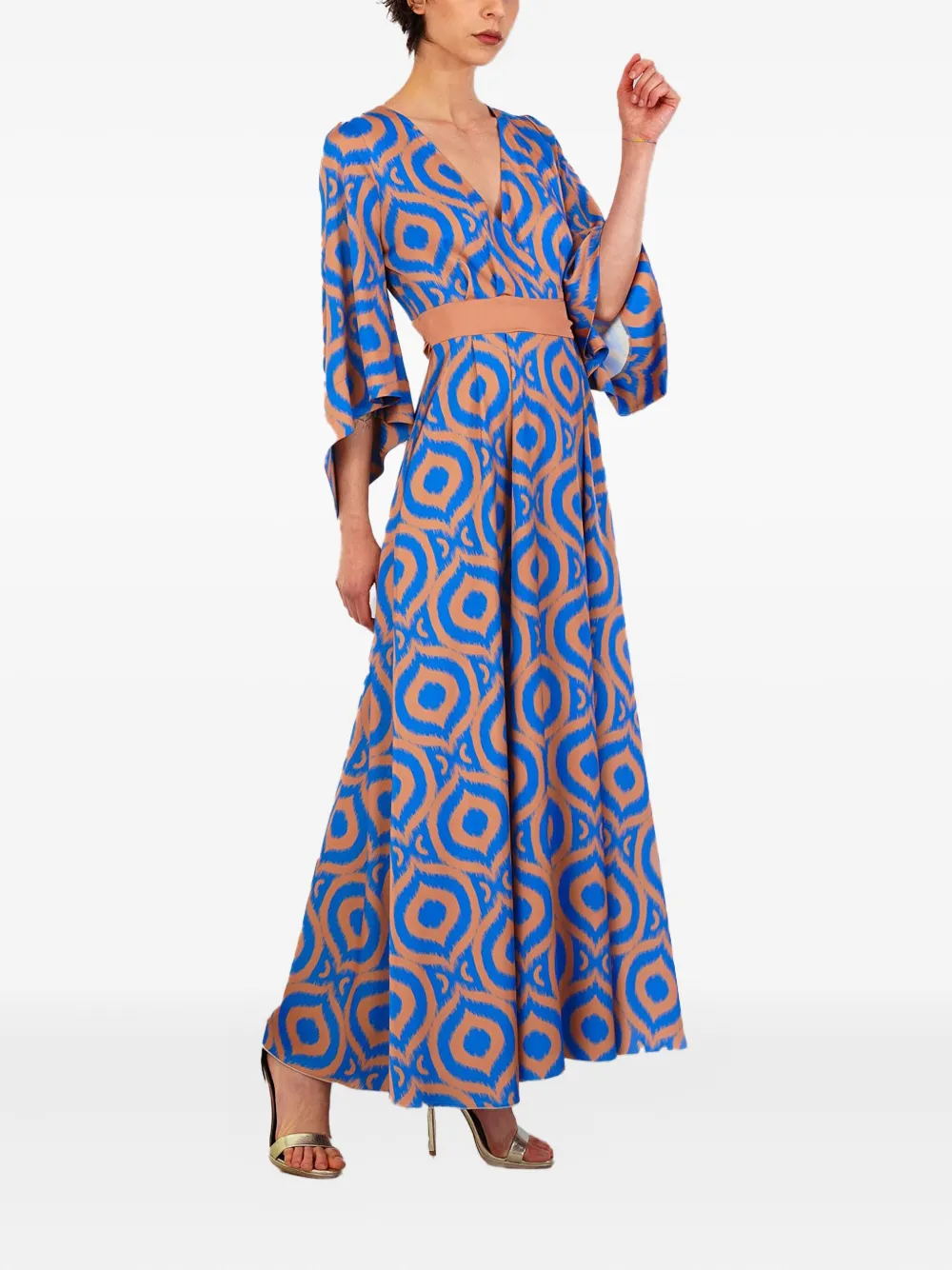 LE RJTANGE ikat-print belted maxi day dress - Oro