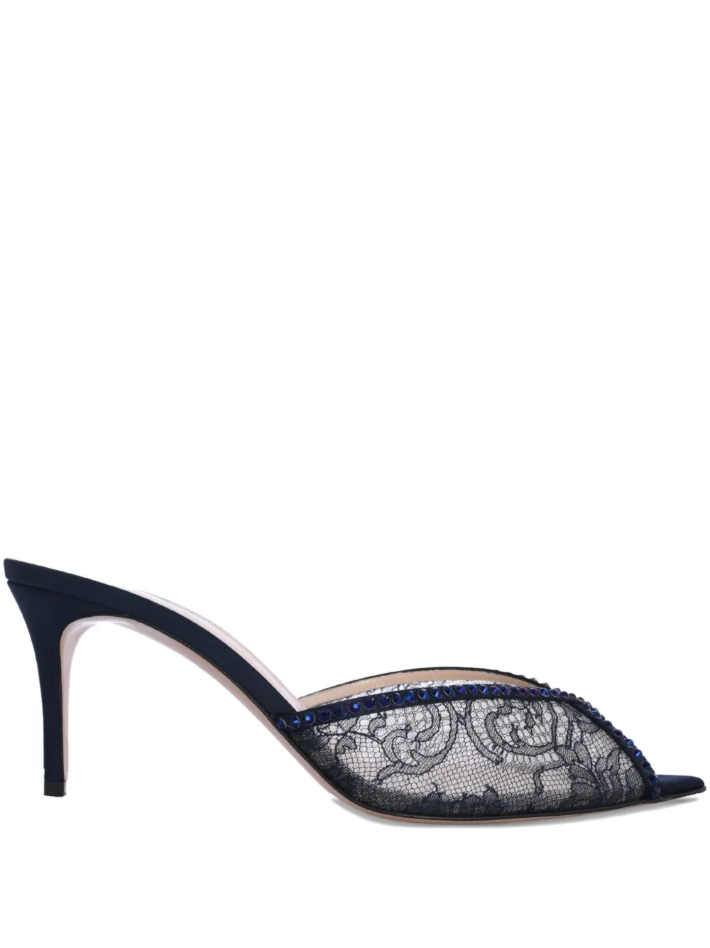 Andrea Wazen 75mm Katy lace-embellished mules - Blu