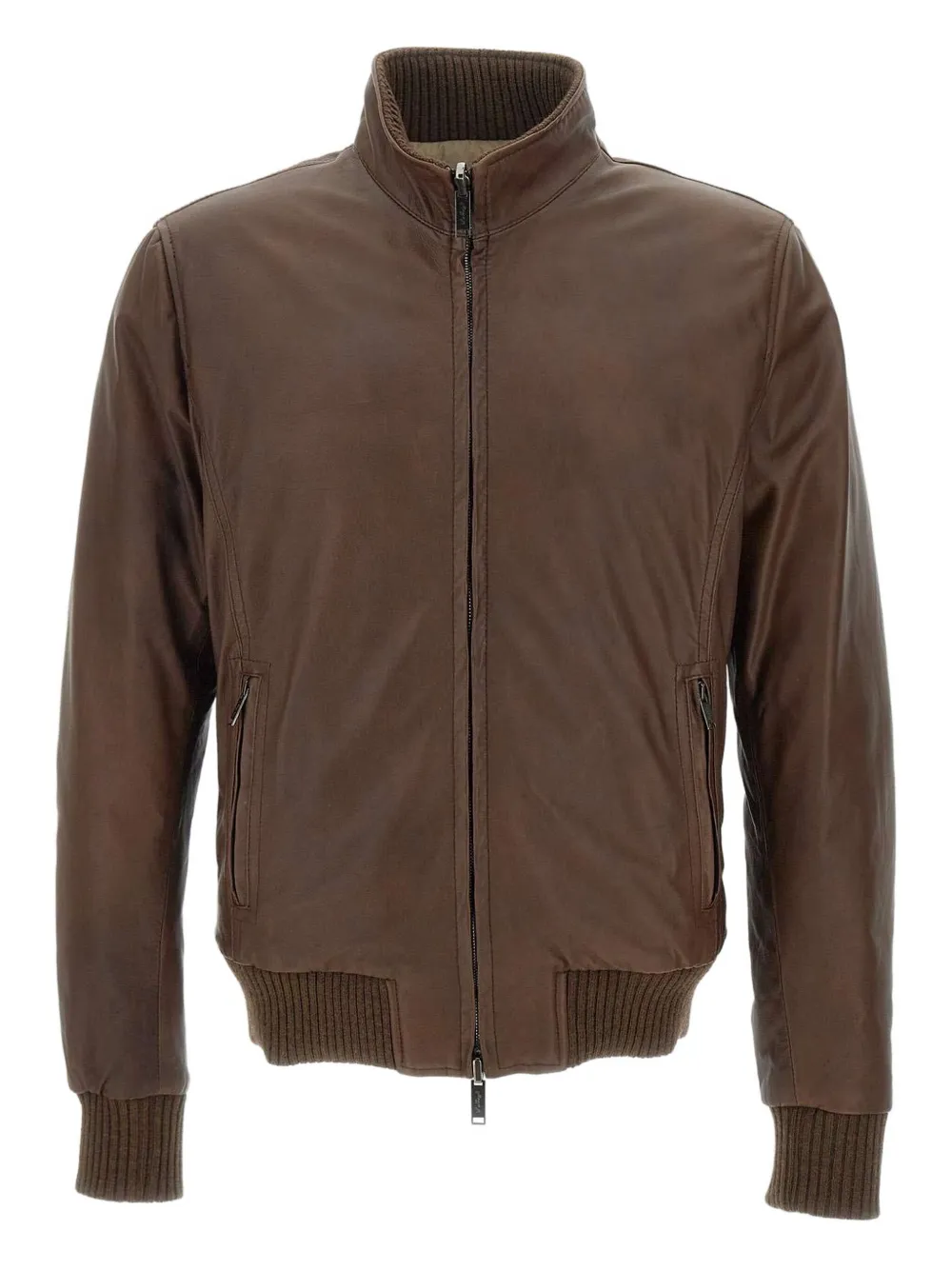 VOLFAGLI ribbed-cuff leather jacket - Marrone