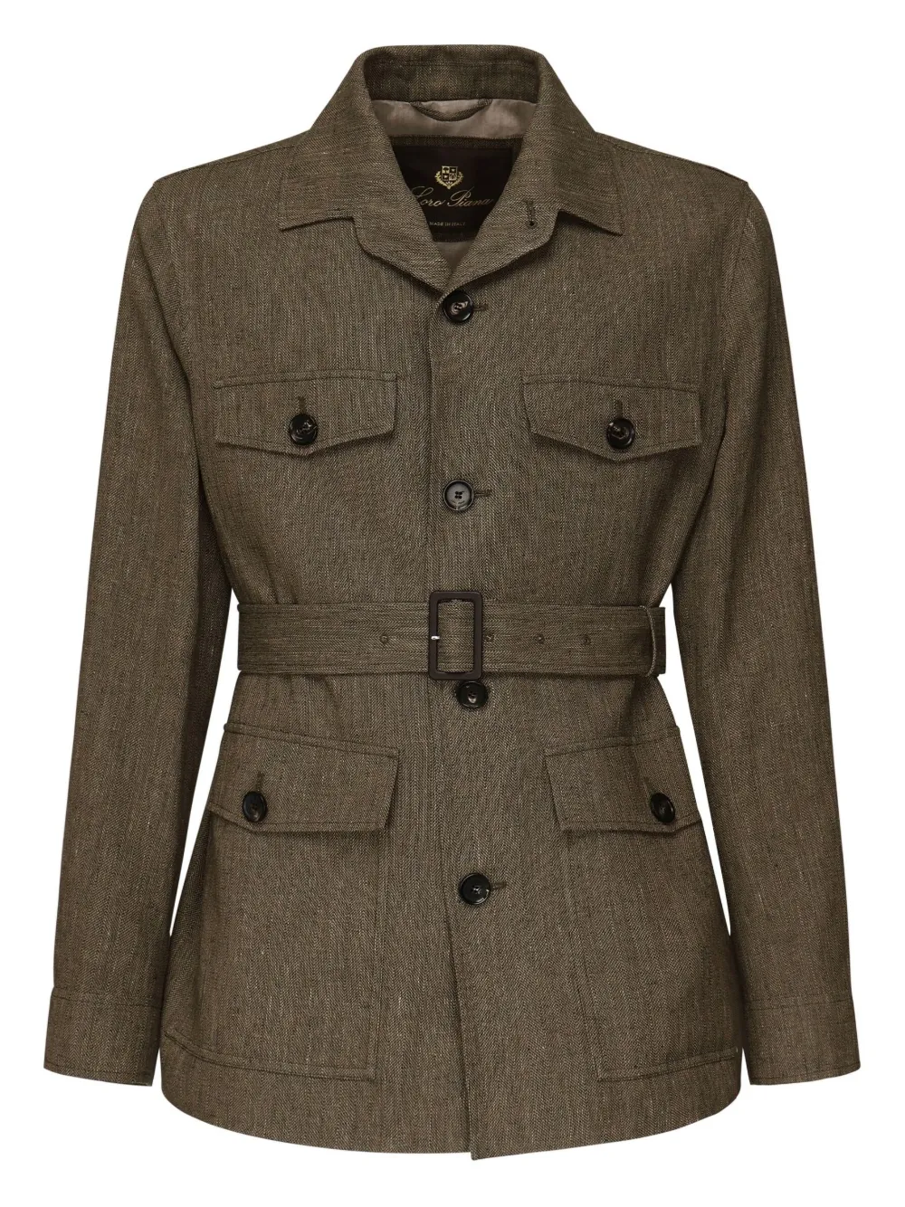 Loro Piana belted herringbone flax jacket - Marrone