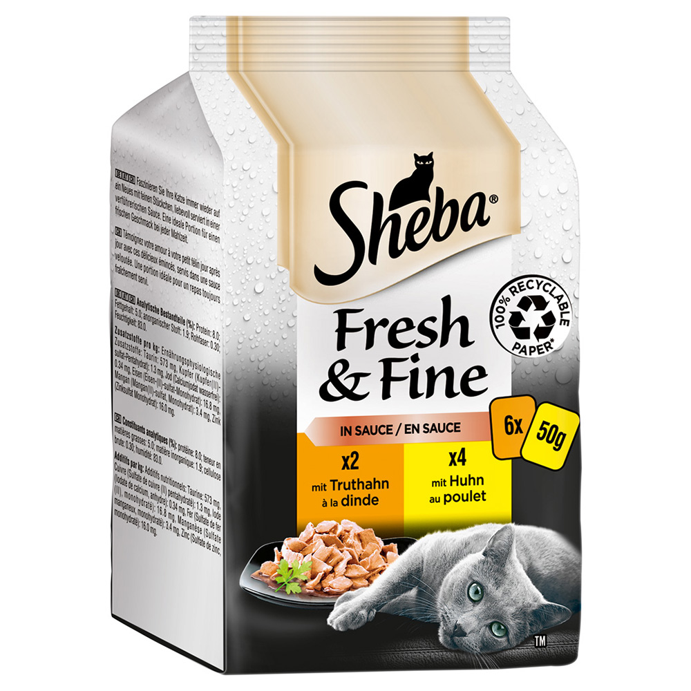 72x50g kana & kalkkuna kastikeessa Sheba Fresh & Fine Kissanruoka