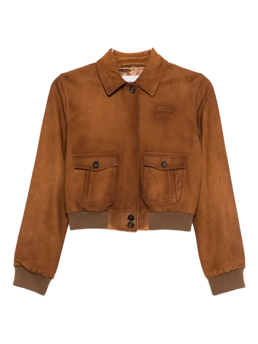 Miu Miu patch pocket copped jacket - Marrone