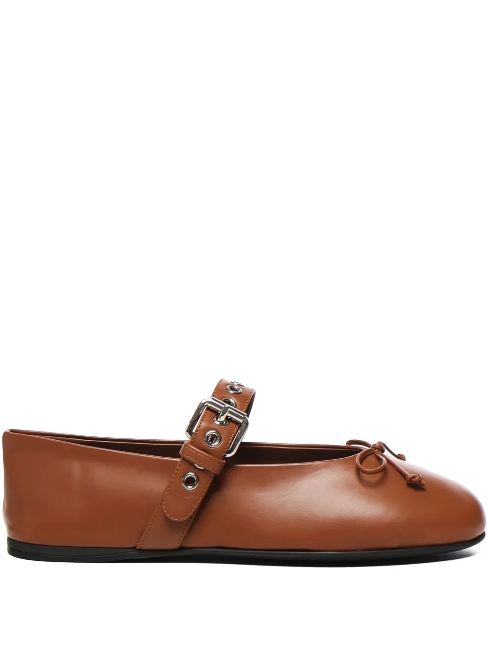 Miu Miu buckle-strap bow ballet flats - Marrone