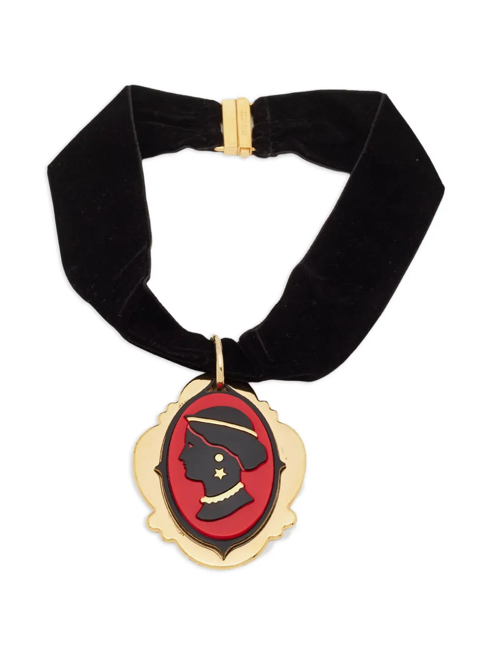 Miu Miu Pre-Owned Cameo velvet necklace - Oro
