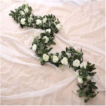 4 pezzi, 2 m di vite di rose artificiali con foglie verdi, piccole rose, ghirlanda di fiori finti in plastica, adatta per decorazioni di nozze, casa,