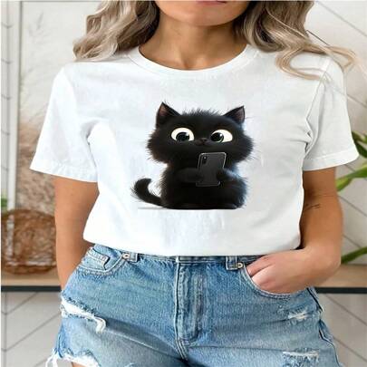 1 pezzo T-shirt da donna con tema Terra e Cuore - Disegno del Pianeta Terra a forma di cuore, colori pastello della Terra - Capo estivo essenziale - P