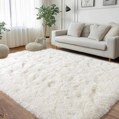 Soffice tappeto a pelo lungo, Beige, Tappeto antiscivolo per soggiorno, camera da letto, cameretta dei bambini, Tappeto moderno per soggiorno, Tappeto