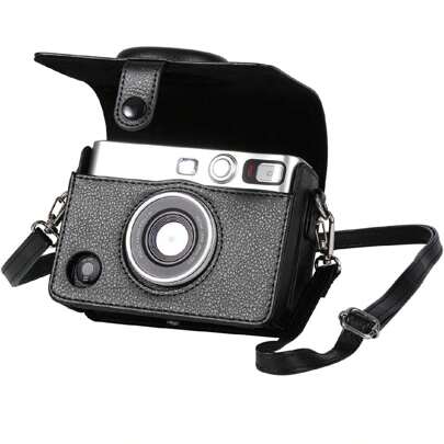 Custodia mini EVO - Compatibile con fotocamera istantanea Mini EVO - Custodia Mini EVO con tracolla - Stile orizzontale in texture di licchi nera