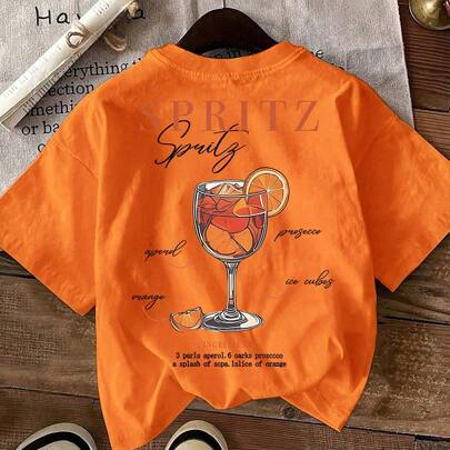 Maglietta casual da donna con scollo rotondo a maniche corte, motivo retrò "Aperol Spritz is always the answer", disponibile in taglie forti