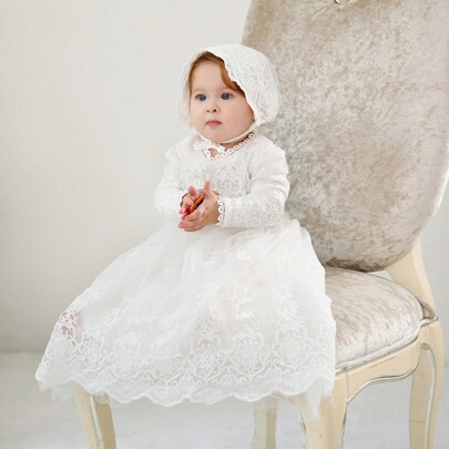 Vestito da battesimo con cappello per bimba da 3 a 24 mesi, abito lungo
