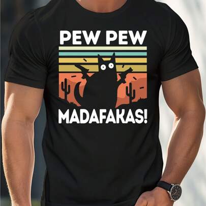T-shirt da uomo Pew Pew Madafakas, 220 g/m², puro cotone, manica corta, scollo tondo, estiva (1 pezzo)