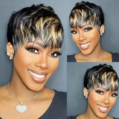 Parrucche pixie cut per donne, parrucche corte a taglio pixie in capelli umani, parrucche corte a strati, parrucche full machine made senza colla, par