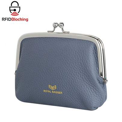 Royal Bagger RFID Coin Borse per le donne, Fashion Kiss Lock Change Pouch, Doppia Clip Key Card Storage Bag