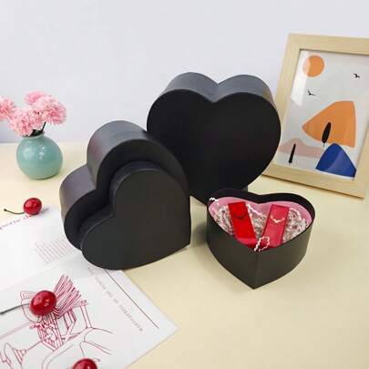 3 pezzi Scatole regalo a forma di cuore nere, scatole per ringraziamenti, scatole regalo fai-da-te per feste di compleanno e matrimoni, scatole cieche