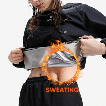 Completo sauna da donna, giacca sauna per sudorazione, maglietta fitness per sudorazione, set sauna con pantaloni sauna