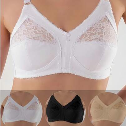 Set da 3 reggiseni leggeri senza ferretto – In cotone, sexy e traspiranti – Spalline larghe per un sostegno confortevole – Intimo in pizzo per donna –