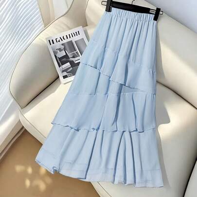 Gonna lunga ed elegante in chiffon a-line con lunghezza alla caviglia, ultima estiva 2025