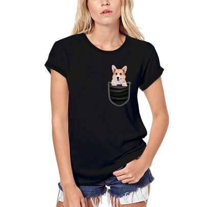 T-shirt ecologica da donna The Pembroke Welsh Corgi In Your Pocket – Pembroke Welsh Corgi In Your Pocket – T-shirt grafica eco-responsabile Regalo vin