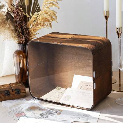 Scatola in legno marrone/bianca per biglietti di auguri per matrimonio, ricevimento, scatola rustica per biglietti di auguri per matrimonio con finest