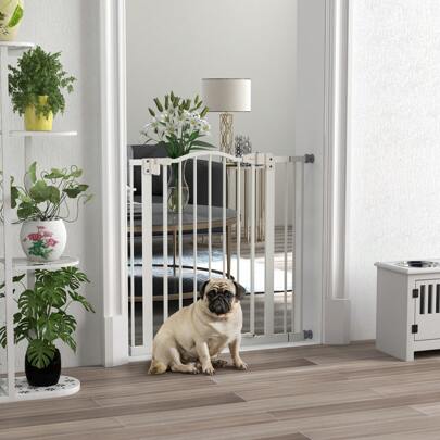 78 cm Cancelletto per Cani da Interno, Cancello per Cani di Sicurezza, Barriera Cancellino per Cani Estensibile 74-87 cm con Doppio Blocco e Chiusura