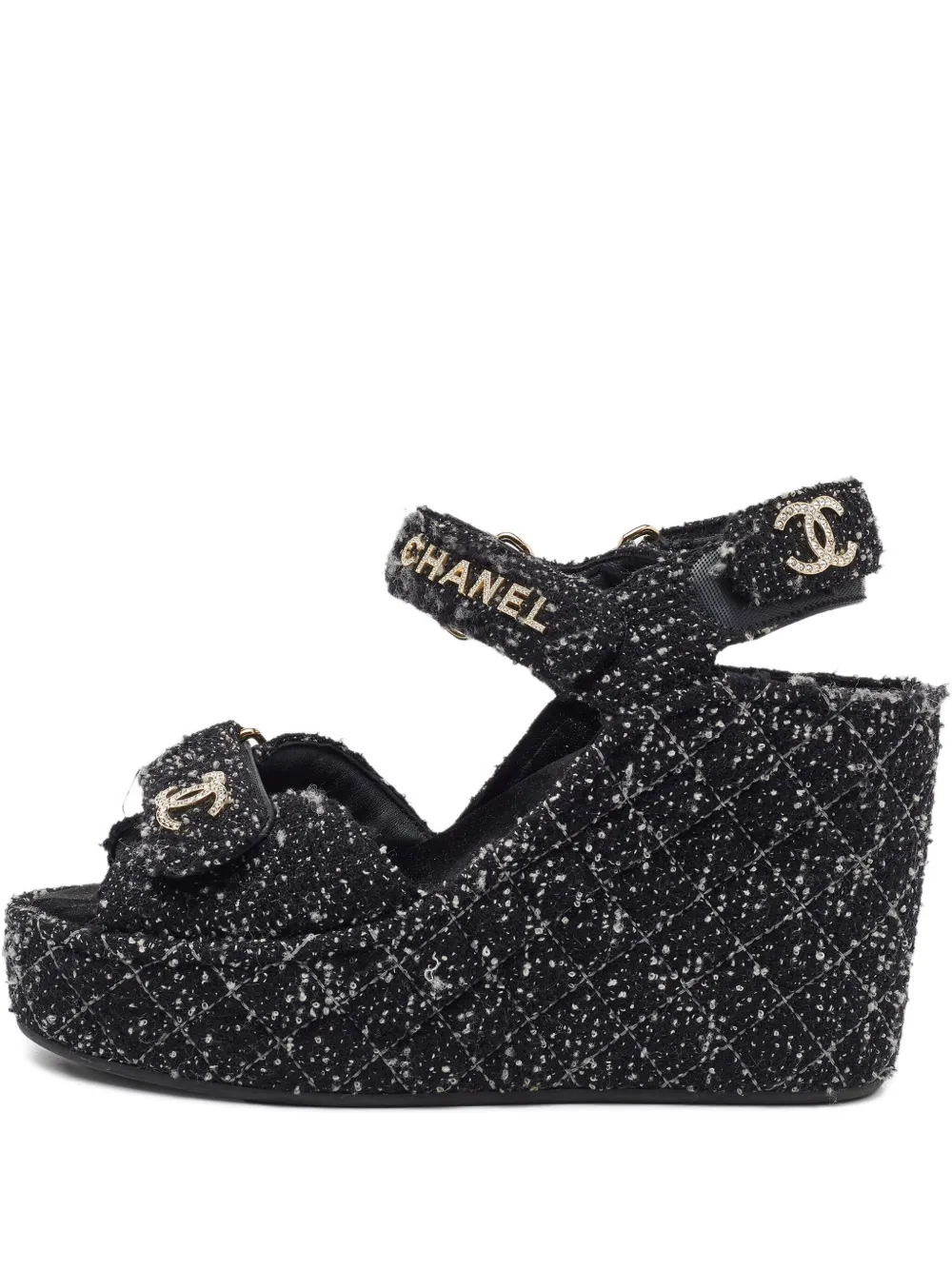 CHANEL Pre-Owned tweed platform wedge sandals - Nero