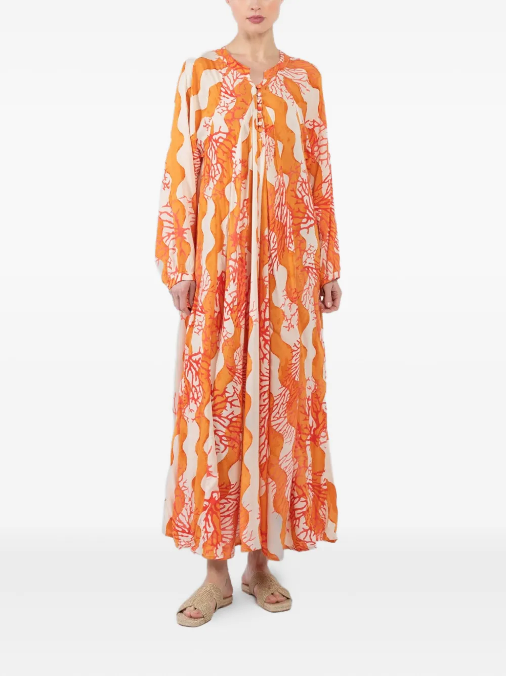 Natalie Martin coral-print maxi dress - Arancione