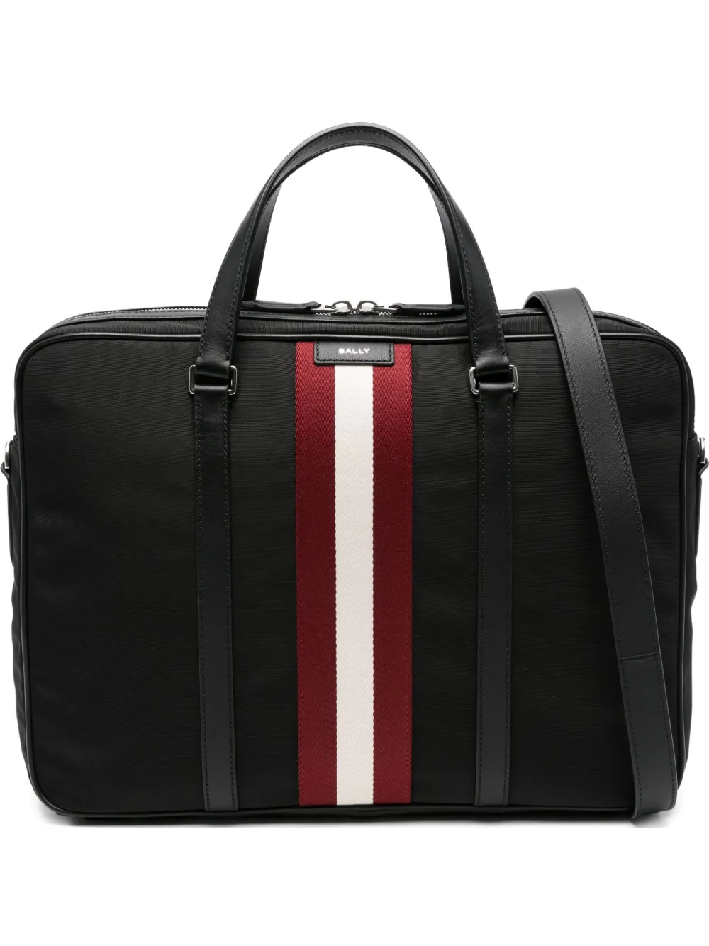 Bally stripe detail leather-trimmed briefcase - Nero