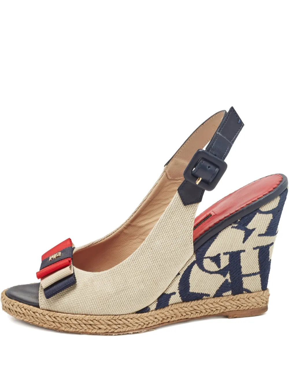Carolina Herrera Vintage bow-detailing wedge sandals - Toni neutri